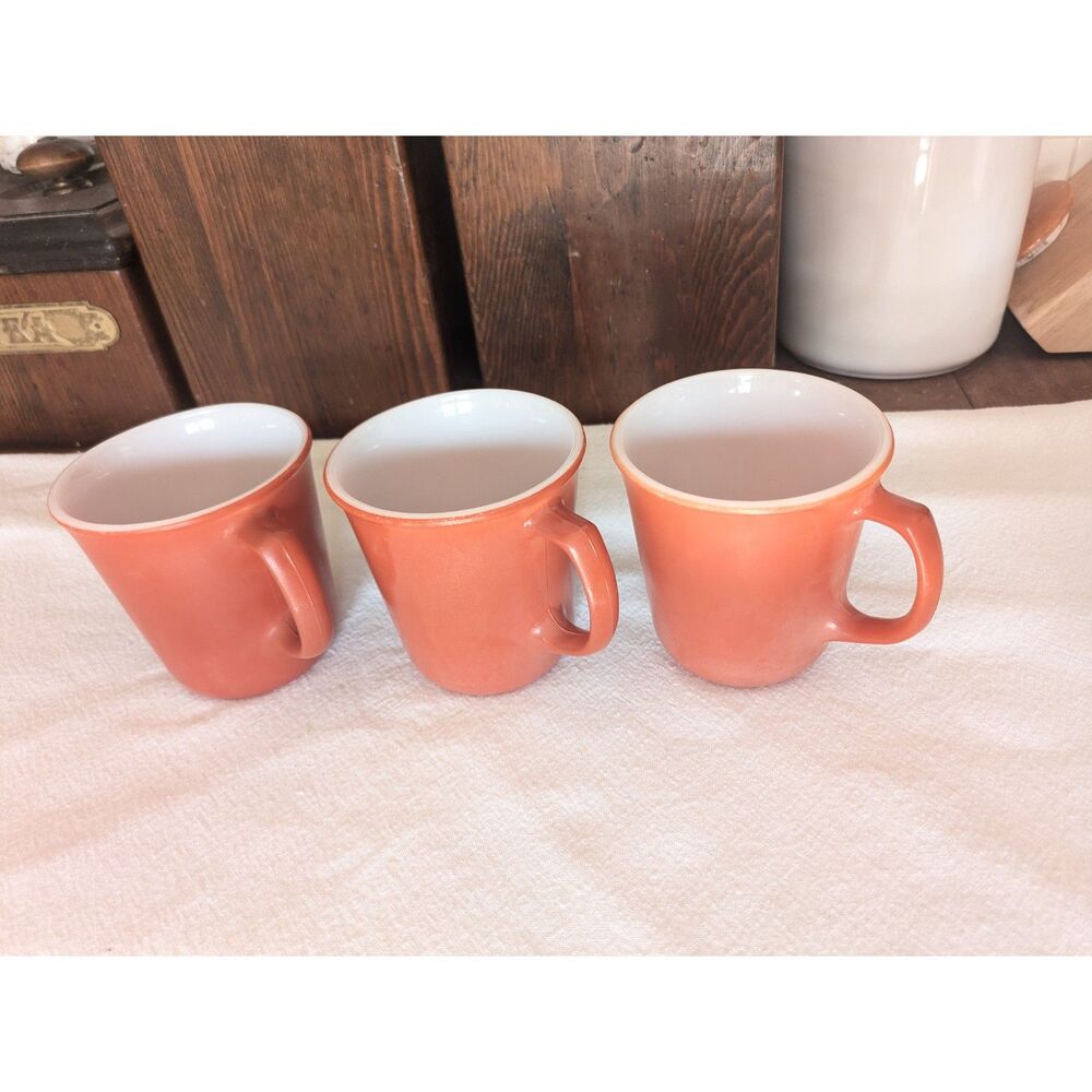 Vintage Corelle by Corning Burnt Orange Milk Glass Mugs - Set of 3